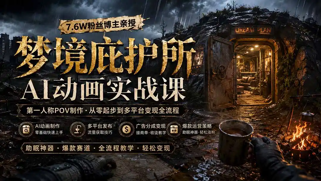 梦境庇护所AI动画实战课:7.6W粉丝博主亲授第一人称POV制作,从零起步到多平台发布变现全流程-聚力云网创