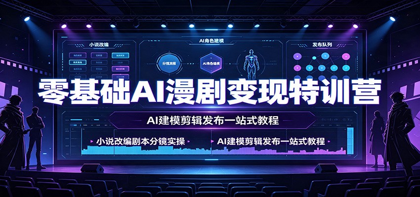 零基础AI漫剧变现特训营:小说改编剧本分镜实操,AI建模剪辑发布一站式教程-聚力云网创