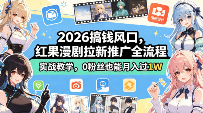 2026搞钱风口，红果漫剧拉新推广全流程实战教学，0粉丝也能月入过1W-聚力云网创