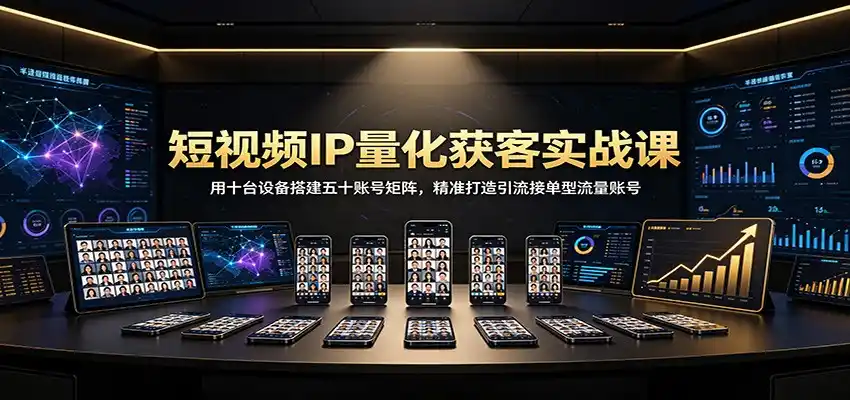 短视频IP量化获客实战课:用十台设备搭建五十账号矩阵,精准打造引流接单型流量账号-聚力云网创