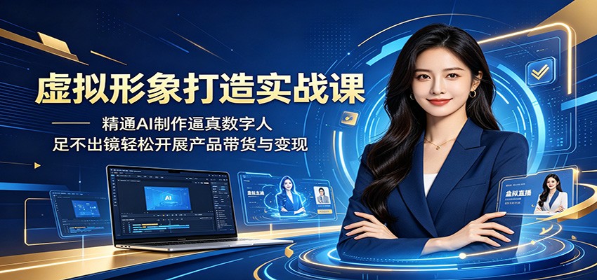 虚拟形象打造实战课:精通AI制作逼真数字人,足不出镜轻松开展产品带货与变现-聚力云网创
