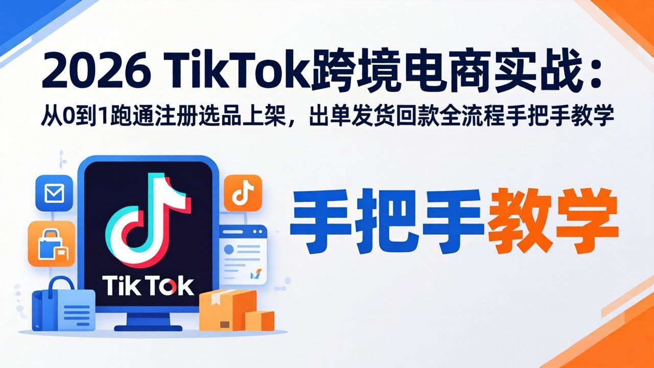 2026TikTok跨境电商实战：从0到1跑通注册选品上架，出单发货回款全流程手把手教学-聚力云网创