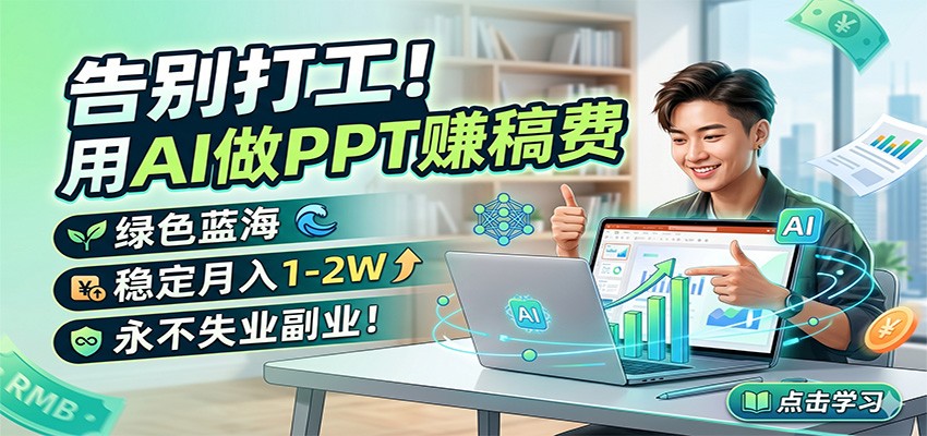 告别打工！用AI做PPT赚稿费，绿色蓝海，稳定月入1-2W，永不失业副业！-聚力云网创