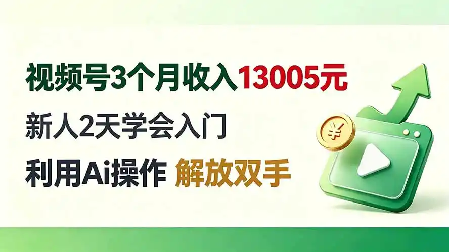 视频号3个月收入13005元， 新人2天学会入门， 利用Ai操作 解放双手！-聚力云网创