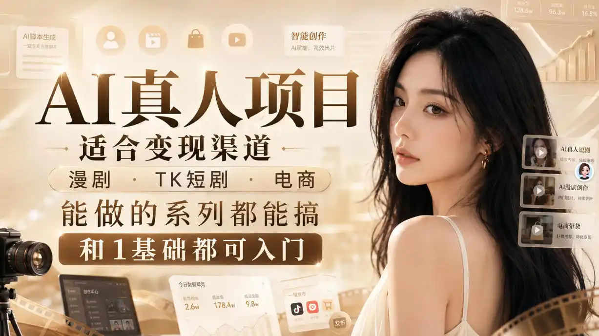 AI真人项目,适合变现渠道,漫剧,TK短剧,电商,能做的系列都能搞,0和1基础都可入门-聚力云网创