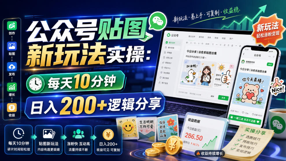 公众号贴图新玩法实操，每天10分钟，日入200+逻辑分享-聚力云网创