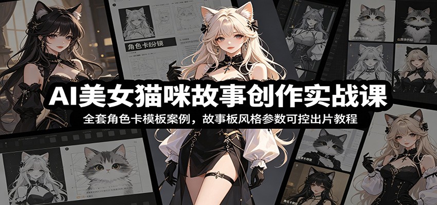 AI美女猫咪故事创作实战课：全套角色卡模板案例，故事板风格参数可控出片教程-聚力云网创