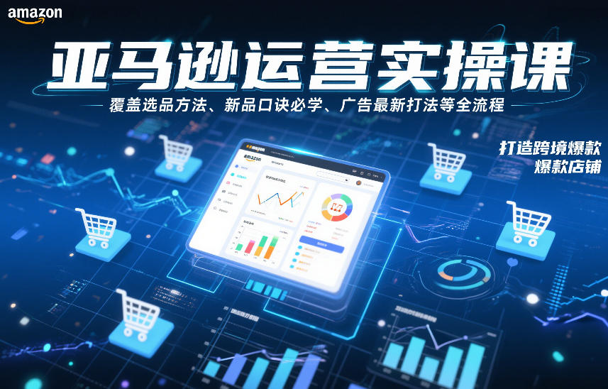 亚马逊运营实操课，覆盖选品方法、新品口诀必学、广告最新打法等全流程，打造跨境爆款店铺(更新6月)-聚力云网创