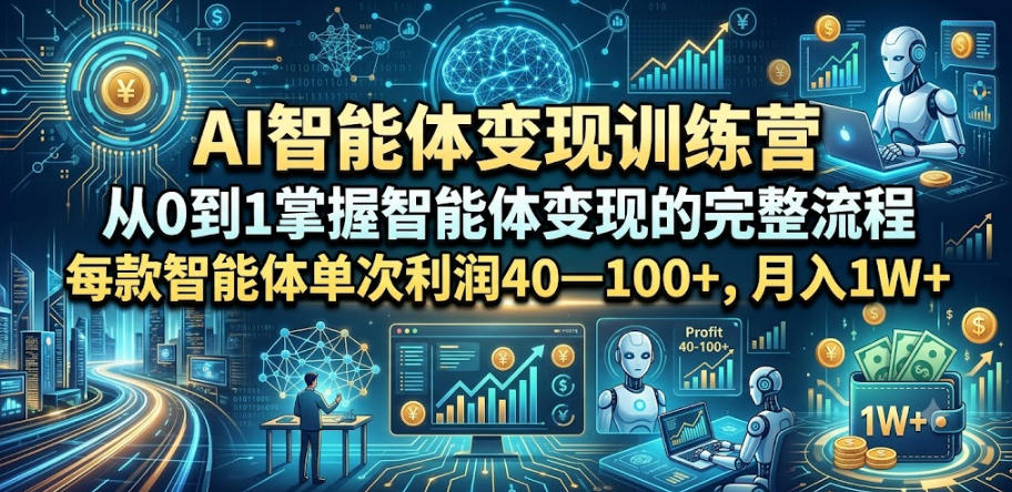 AI智能体变现训练营，从0到1掌握智能体变现的完整流程，每款智能体单次利润40—100+，月入1W+-聚力云网创