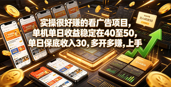 实操很好賺的看广告项目，单机单日收益稳定在40至50，单日保底收入30，多开多賺，上手就能变现【揭秘】-聚力云网创