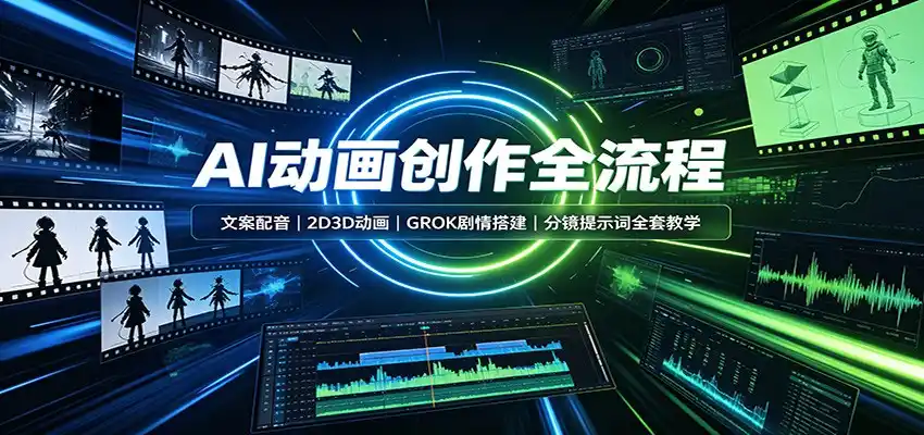 AI动画创作全流程:文案配音,2D3D动画,GROK剧情搭建,分镜提示词全套教学-聚力云网创
