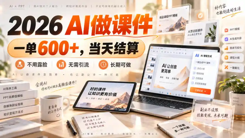 2026 AI做课件,一单600+,当天结算,不用露脸,无需引流,长期可做【揭秘】-聚力云网创