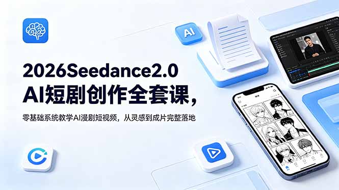 2026Seedance2.0AI短剧创作全套课,零基础系统教学AI漫剧短视频,从灵感到成片完整落地-聚力云网创