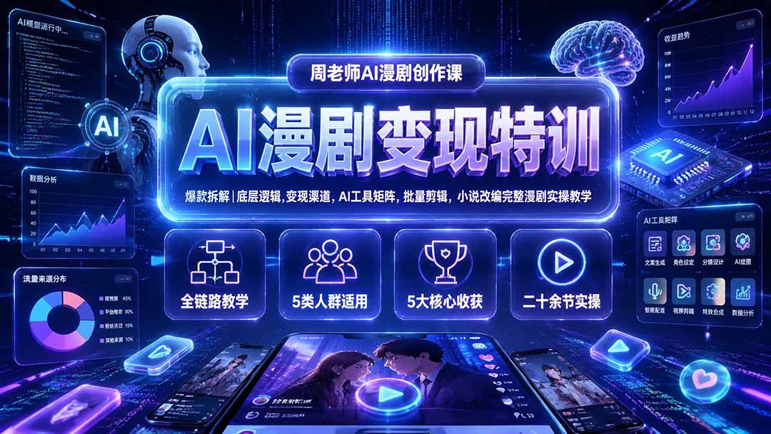 AI漫剧变现特训★爆款拆解|底层逻辑,变现渠道,AI工具矩阵,批量剪辑,小说改编完整漫剧实操教学-聚力云网创