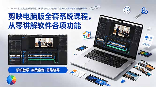 剪映电脑版全套系统课程，从零讲解软件各项功能，结合海量实战案例培养专业剪辑思维-聚力云网创