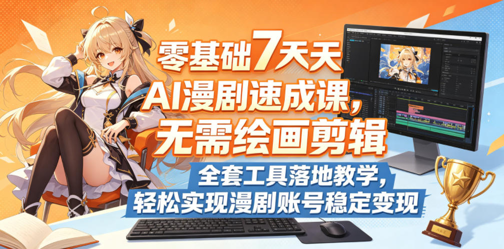 零基础7天AI漫剧速成课，无需绘画剪辑，全套工具落地教学，轻松实现漫剧账号稳定变现-聚力云网创