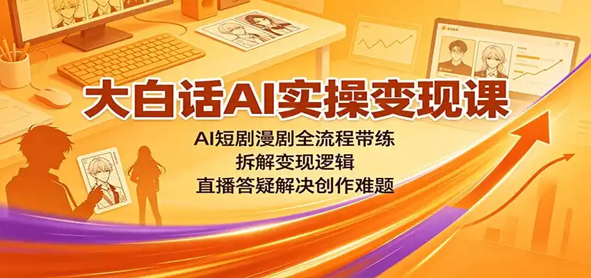 大白话AI实操变现课:AI短剧漫剧全流程带练,拆解变现逻辑,直播答疑解决创作难题-聚力云网创
