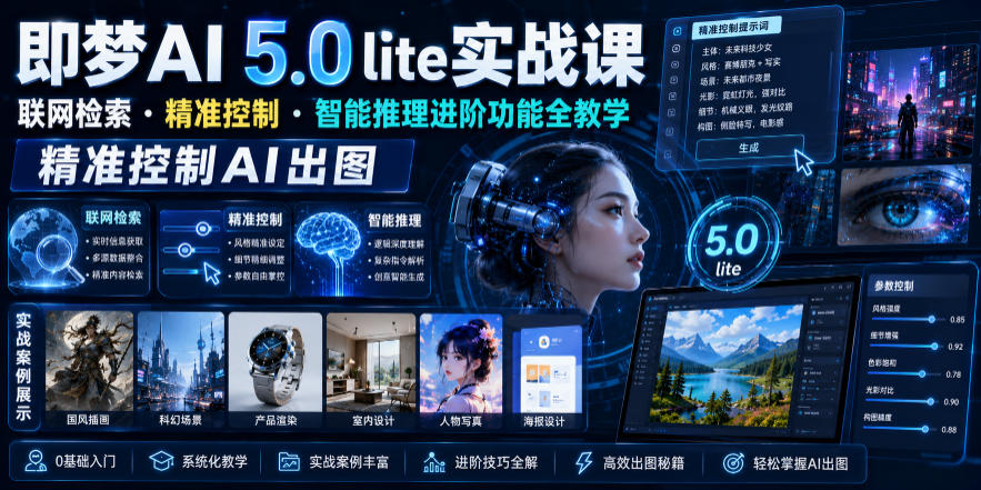 即梦AI 5.0 lite实战课,联网检索・精准控制・智能推理进阶功能全教学,精准控制AI出图-聚力云网创