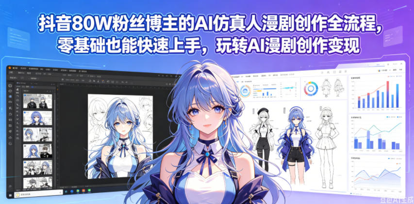 抖音80W粉丝博主的AI仿真人漫剧创作全流程，零基础也能快速上手，玩转AI漫剧创作变现-聚力云网创