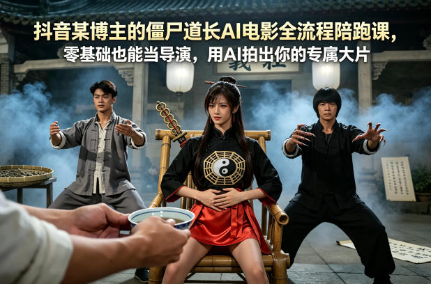 抖音某博主的僵尸道长AI电影全流程陪跑课，零基础也能当导演，用AI拍出你的专属大片-聚力云网创