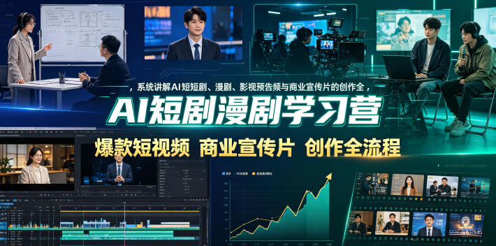 AI短剧漫剧学习营，系统讲解AI短剧、漫剧、影视预告片、爆款短视频与商业宣传片的创作全流程-聚力云网创