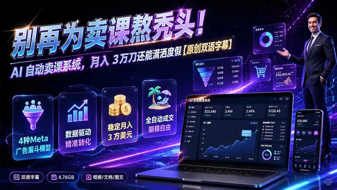 别再为卖课熬秃头！AI 自动卖课系统，月入 3 万刀还能潇洒度假【原创双语字幕】-聚力云网创