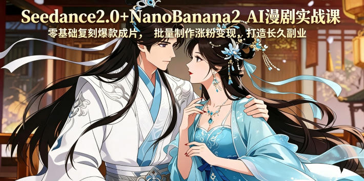 Seedance2.0+NanoBanana2 AI漫剧实战课，零基础复刻爆款成片涨粉变现，打造长久副业收益-聚力云网创