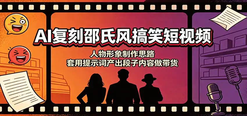 AI复刻邵氏风搞笑短视频:人物形象制作思路,套用提示词产出段子内容做带货-聚力云网创