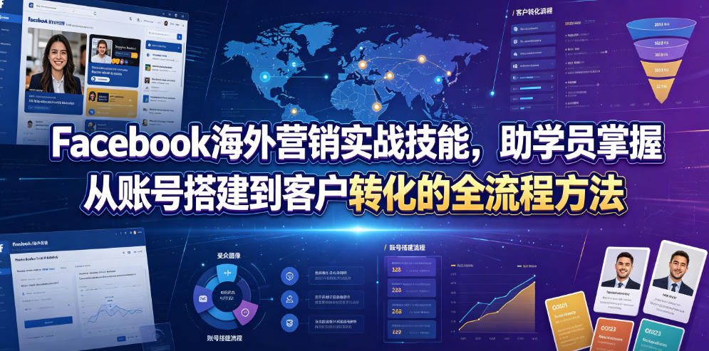 Facebook海外营销实战技能，助学员掌握从账号搭建到客户转化的全流程方法-聚力云网创