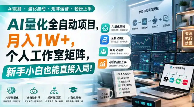 AI量化全自动挂机，月入1W+，个人工作室矩阵，新手小白也能直接入局！-聚力云网创