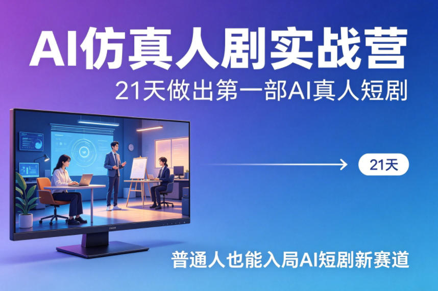 AI仿真人剧实战营，21天做出第一部AI真人短剧，普通人也能入局AI短剧新赛道-聚力云网创