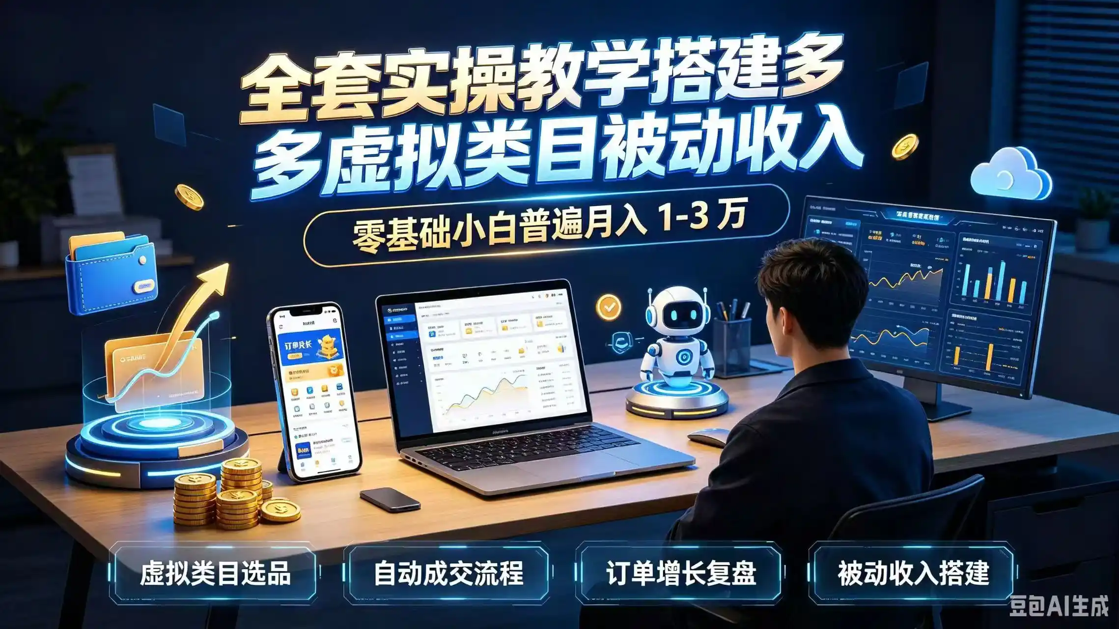 全套实操教学搭建多多虚拟类目被动收入,零基础小白普遍月入 1-3 万-聚力云网创