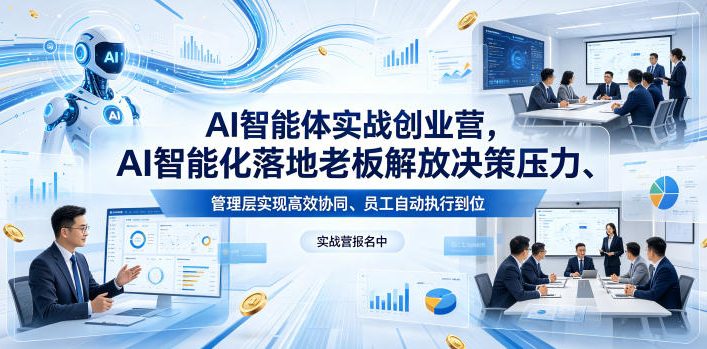 AI智能体实战创业营26年4月23-25号线下课,AI智能化落地老板解放决策压力、管理层实现高效协同、员工自动执行到位-聚力云网创