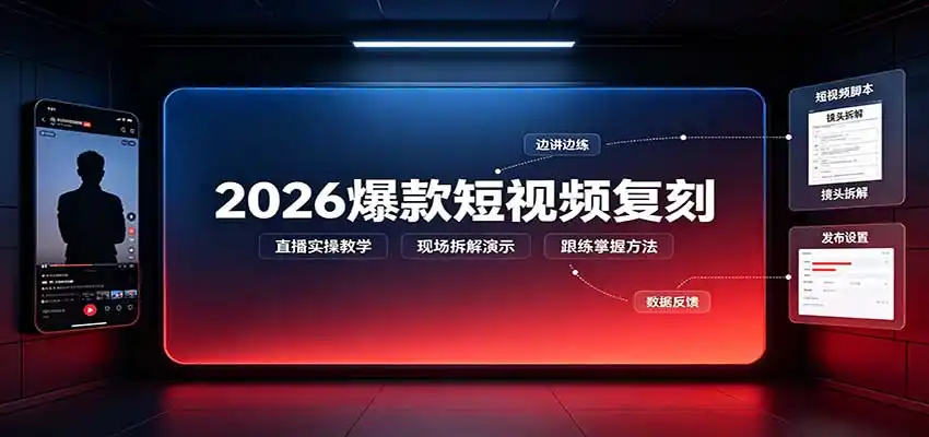 2026爆款短视频复刻：直播实操教学，配套文字文档掌握全流程-聚力云网创
