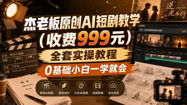 杰老板原创AI短剧教学(收费999元),全套实操教程,0基础小白一学就会,非搬运技术-聚力云网创