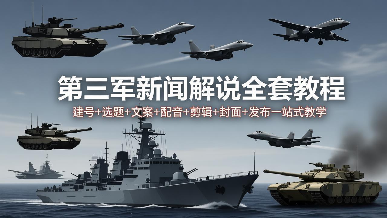 第三军迷新闻解说全套教程：建号+选题+文案+配音+剪辑+封面+发布一站式教学-聚力云网创