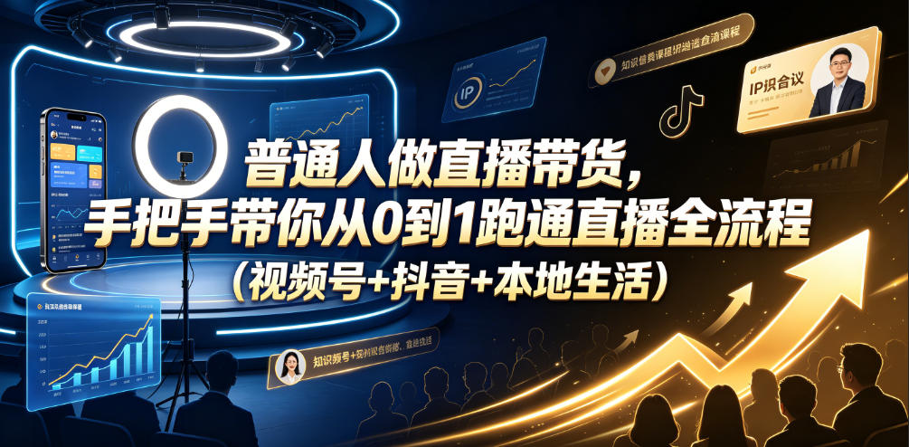 普通人做直播带货，手把手带你从0到1跑通直播全流程(视频号+抖音+本地生活)-聚力云网创