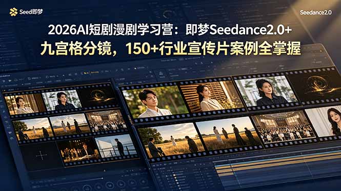 2026AI短剧漫剧学习营：即梦Seedance2.0+九宫格分镜，150+行业宣传片案例全掌握-聚力云网创