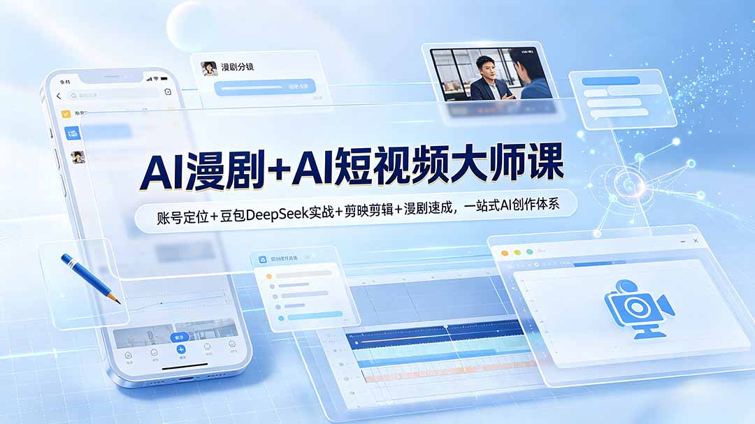 AI漫剧+AI短视频大师课:账号定位+豆包DeepSeek实战+剪映剪辑+漫剧速成,一站式AI创作体系-聚力云网创
