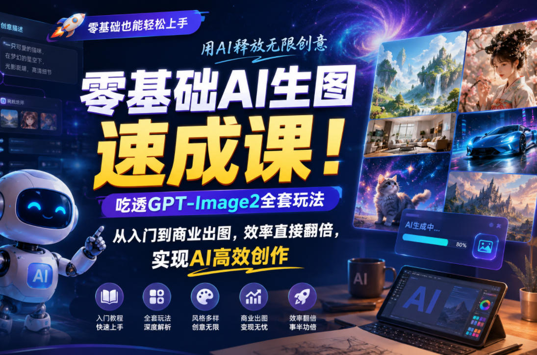 零基础AI生图速成课！吃透GPT-Image2全套玩法，从入门到商业出图，效率直接翻倍，实现AI高效创作-聚力云网创