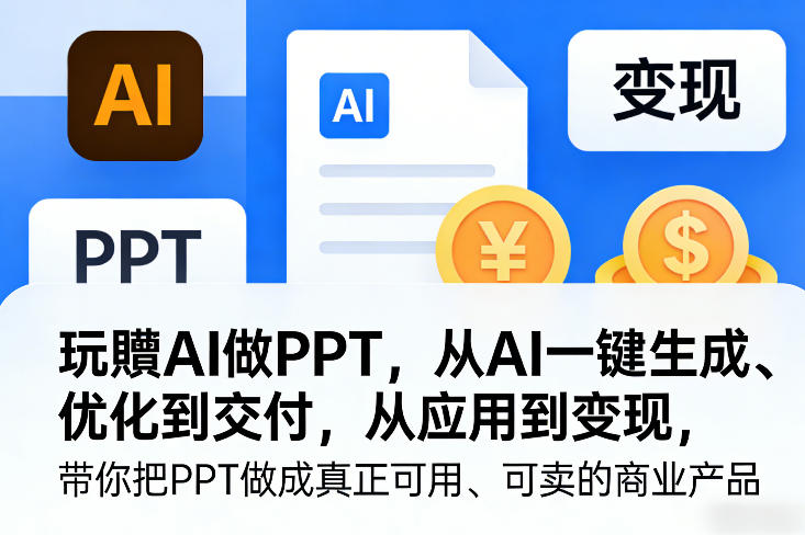 玩賺AI做PPT，从AI一键生成、优化到交付，从应用到变现，带你把PPT做成真正可用、可卖的商业产品(更新0401)-聚力云网创