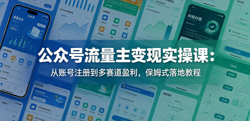 公众号流量主变现实操课:从账号注册到多赛道盈利,保姆式落地教程-聚力云网创