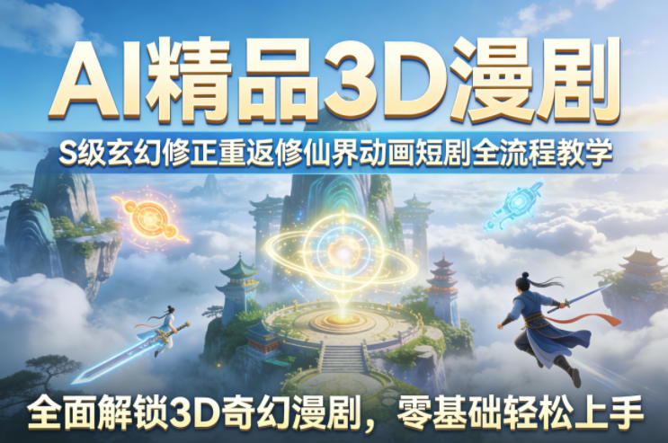 AI精品3D漫剧S级玄幻修正重返修仙界动画短剧全流程教学，全面解锁3D奇幻漫剧，零基础轻松上手-聚力云网创