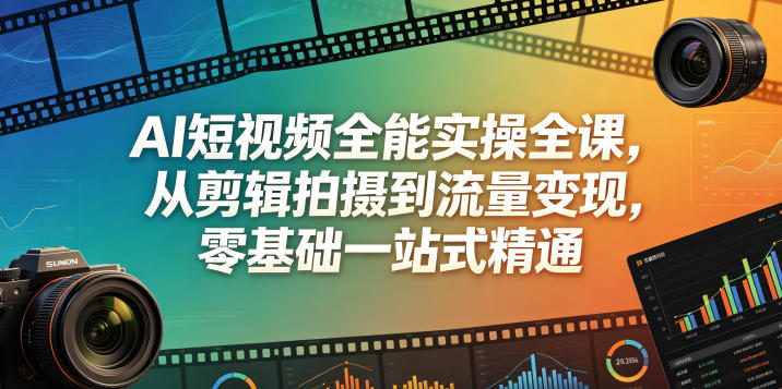 AI短视频全能实操全课,从剪辑拍摄到流量变现,零基础一站式精通-聚力云网创