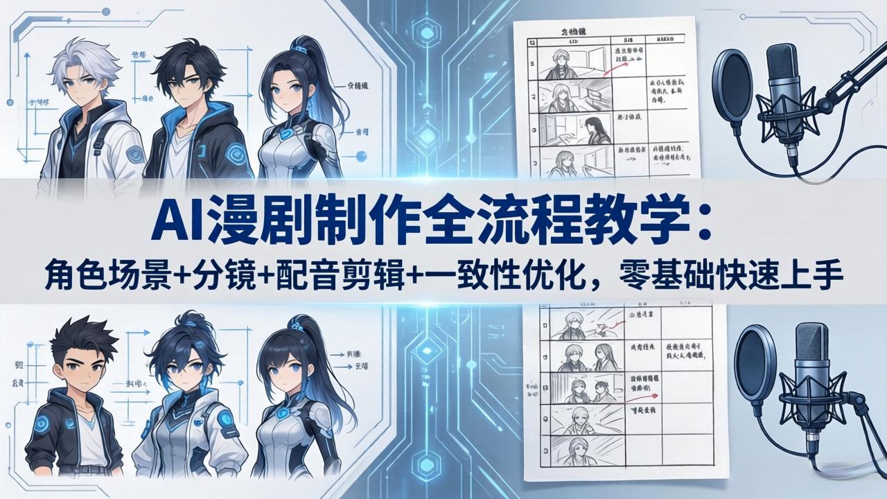 AI漫剧制作全流程教学：角色场景+分镜+配音剪辑+一致性优化，零基础快速上手-聚力云网创