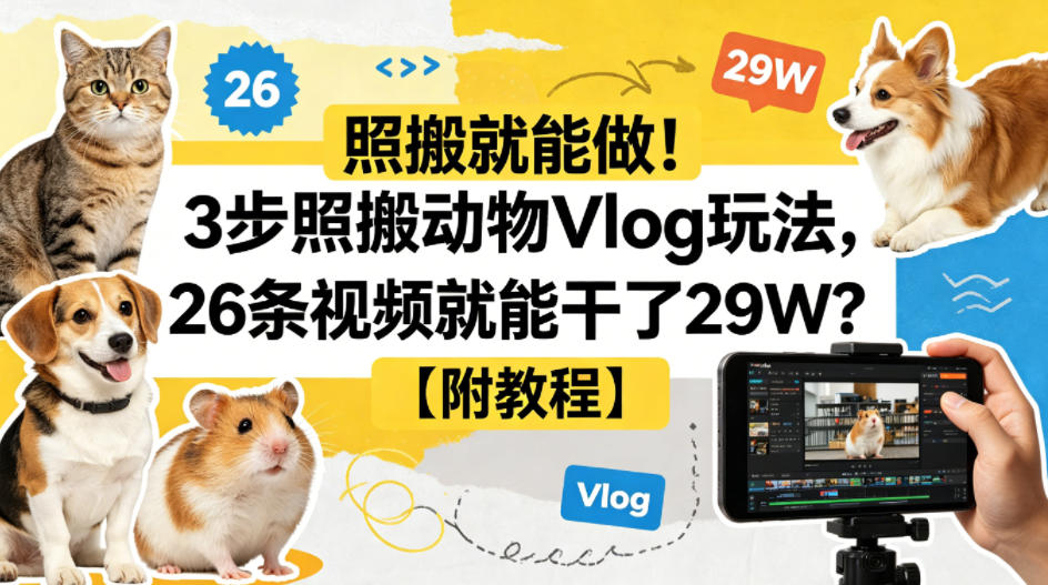 照搬就能做！3步照搬动物Vlog玩法，26条视频就能干了29W？【附教程】【赠coze一键生成工作流】-聚力云网创