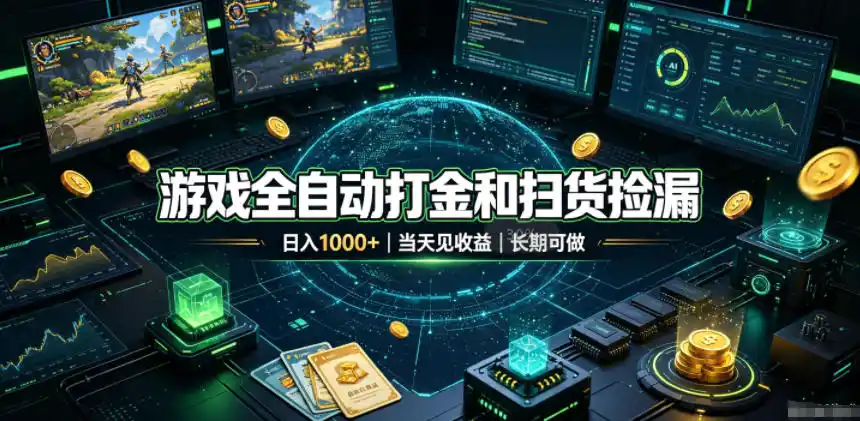游戏全自动打金和扫货捡漏，日入1k+，当天见收益，长期可做！【揭秘】-聚力云网创
