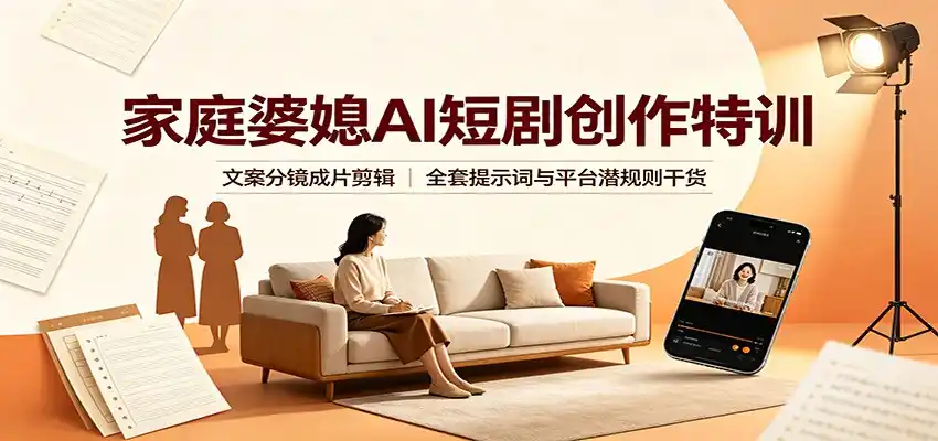 家庭婆媳AI短剧创作特训：文案分镜成片剪辑，全套提示词与平台潜规则干货-聚力云网创