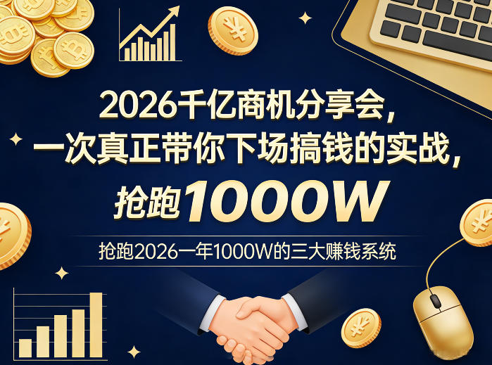 2026千亿商机分享会，一次真正带你下场搞钱的实战，抢跑2026一年1000W的三大賺钱系统-聚力云网创