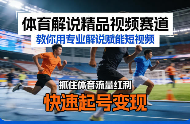 体育解说精品视频赛道，教你用专业解说赋能短视频，抓住体育流量红利，快速起号变现-聚力云网创